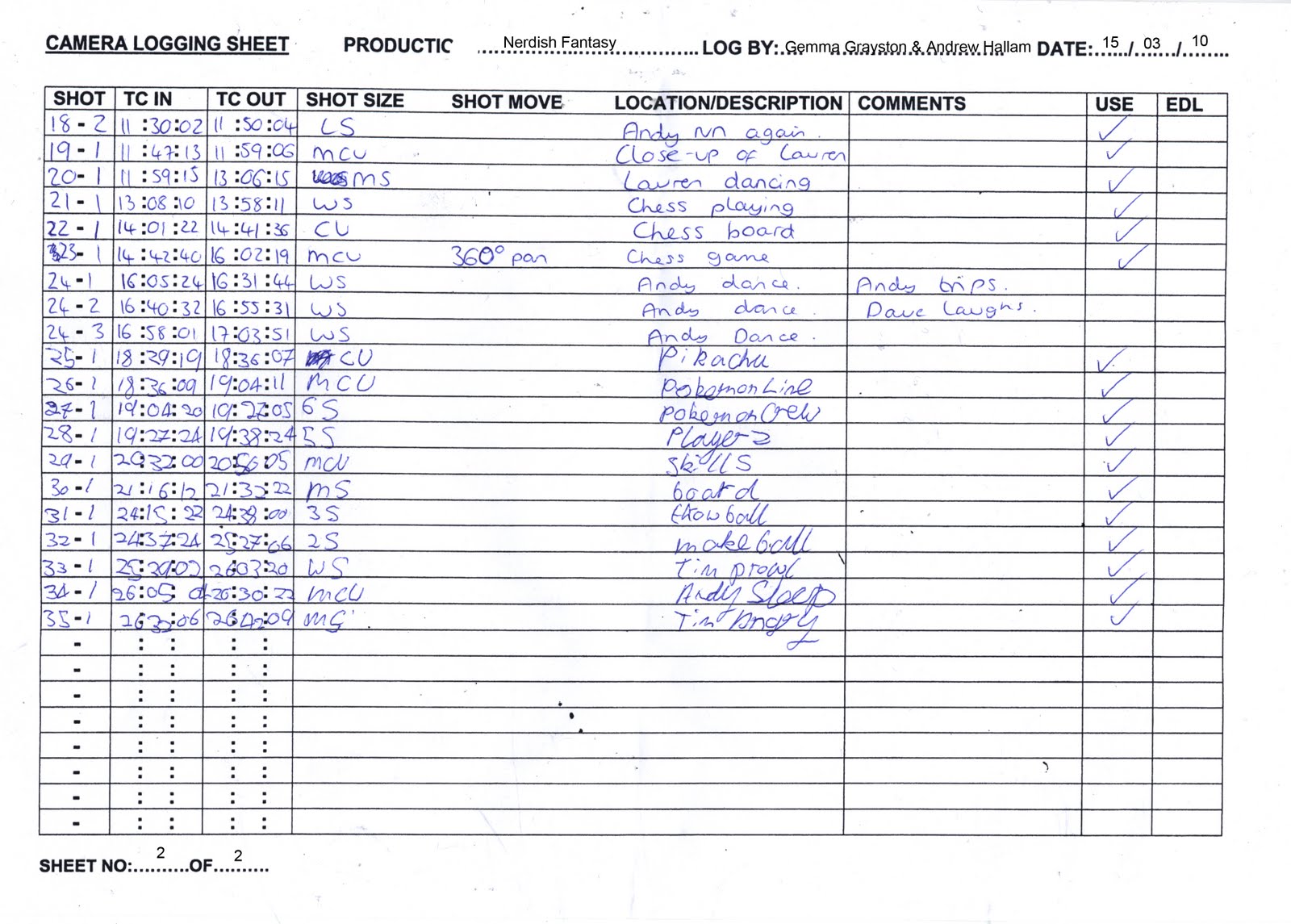 music production pre production paper work cidex log sheet