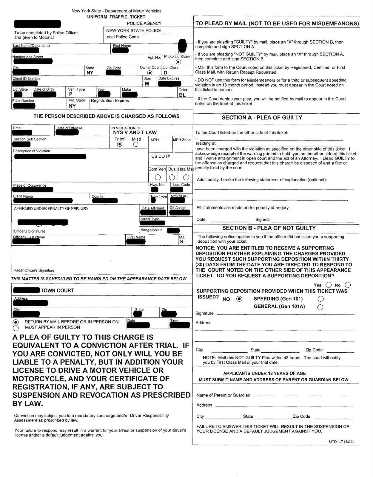 blank speeding ticket template