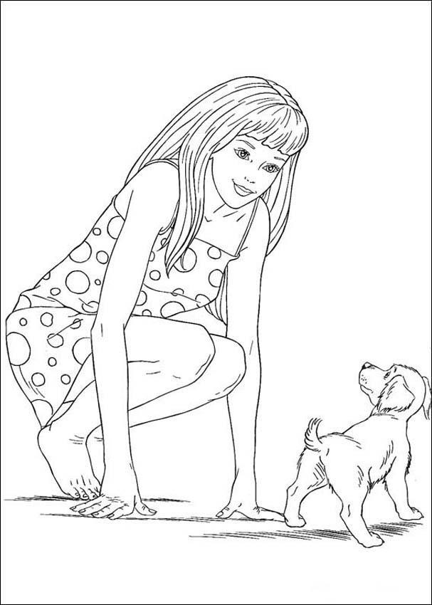 coloring pages for girls barbie. Barbie and puppies Coloring