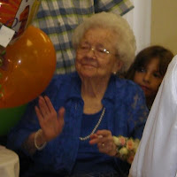 Click here for the full size image of Doris Redfield Chadwick's amidst her presents on her 100th birthday party on Nov 13th, 2008