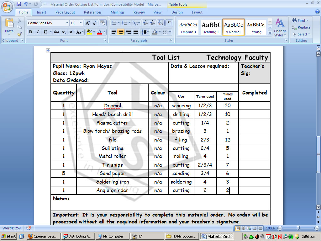 Tool List