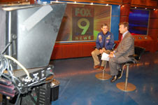 Col. Bob Cabana talks with Tom Butler of KMSP-TV in Minneapolis.