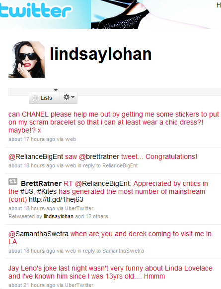This is a screen shot from Lindsay Lohan's official Twitter page (it's a ... This is a screen shot from Lindsay Lohan's official Twitter page (it's a ...