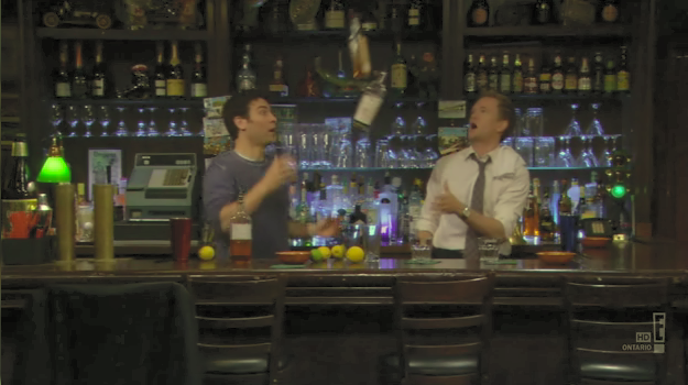 Ted and Barney bartending