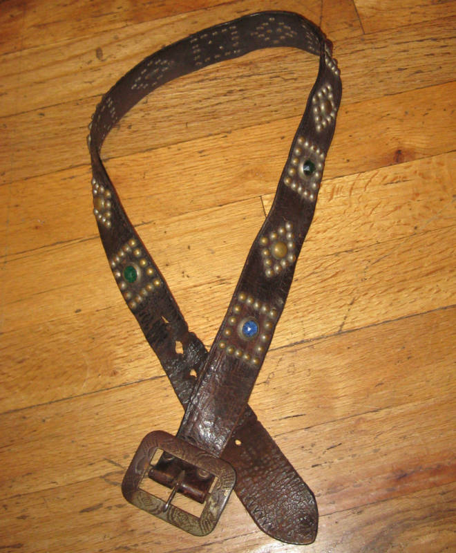 1930's Studded Jeweled Belt With Navajo Buckle Rivet Head