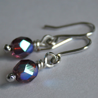 purple fire glass bead and sterling silver earrings by Wabi Brook Studio
