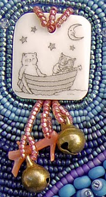 bead embroidery by Robin Atkins, detail of scrimshaw piece