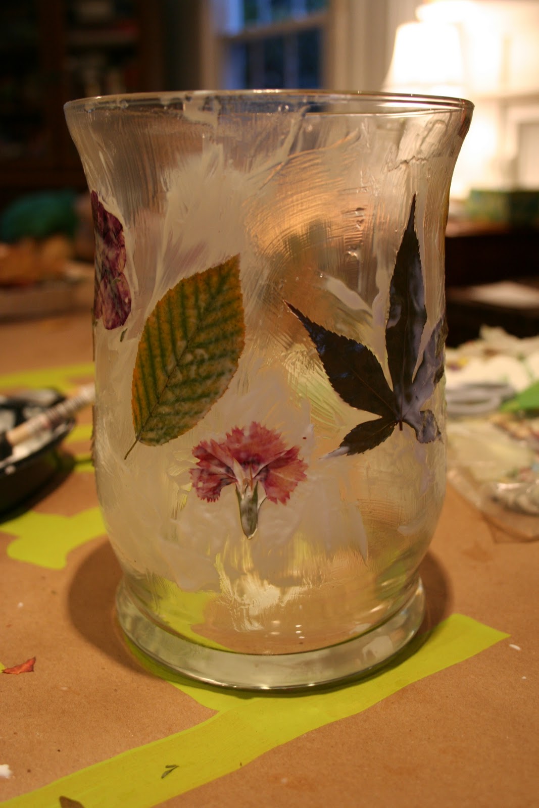 Pink and Green Mama * ModPodge and Glass Dried Leaf Lanterns