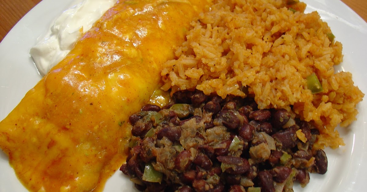 A Taste of Home Cooking Avocado Enchiladas, Spanish Rice, Black Beans