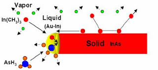 Schematic illustration of the Vapor-Liquid-Solid (VLS) nanowire growth mechanism.