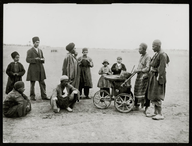 The Ice Cream Vendor, Antoin Sevruguin. Circa 1890. Caption: La Glace The Ice Cream Vendor, Antoin Sevruguin. Circa 1890. Caption: La Glace. Number inked on negative:(139) Note: Staged in Drill Square in Tehran. Gelatin silver print.