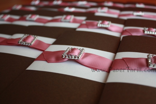 Handmade Pink and brown buckle wedding invitation card