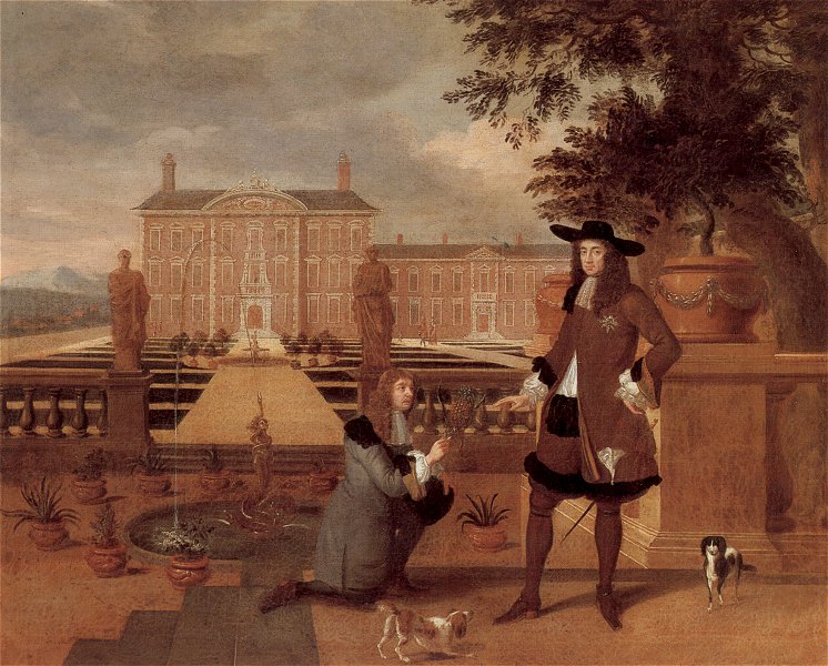 Charles II Receiving a Pineapple by Hendrik Danckerts, 1675. Copy of an original in the Royal Collection.
