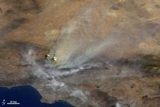 A MISR camera imaged California's Station Fire mid-morning Aug. 30, 2009, as it was aggressively spreading north of Los Angeles A MISR camera imaged California's Station Fire mid-morning Aug. 30, 2009, as it was aggressively spreading north of Los Angeles