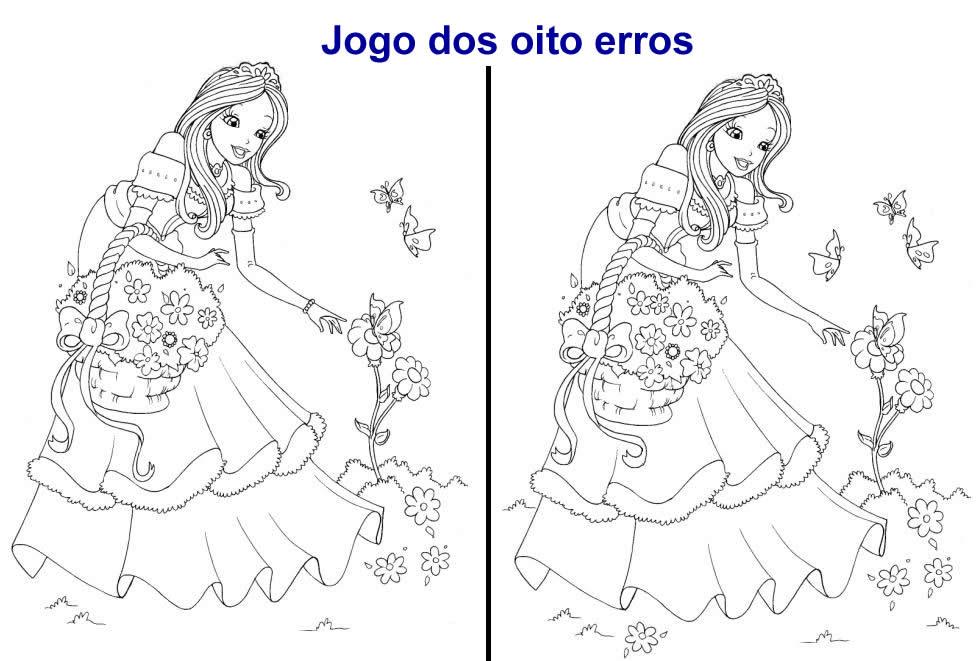 Sonhando com cores: Atividades infantis - Jogo dos oito erros - Princesa