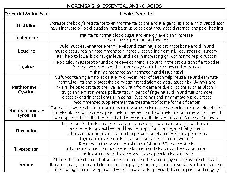 Essential Amino Acids Chart
