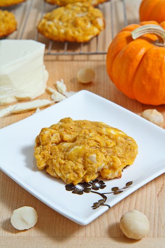 Pumpkin White Chocolate and Macadamia Nut Cookies