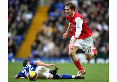 Alexander Hleb of Arsenal skips past a challenge from Damien Johnson of Birmingham City