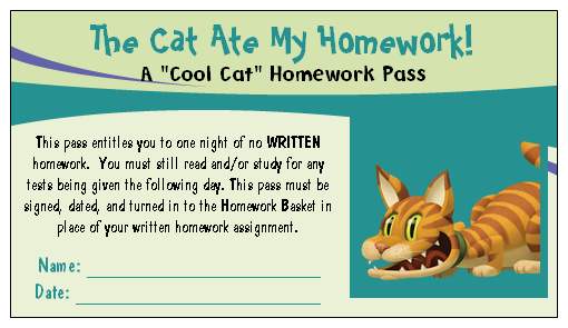 Homework pass templates for teachers