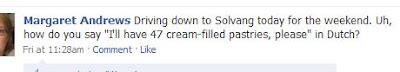 Facebook status referring to Solvang as Dutch
