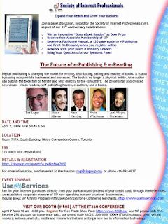 Poster: SIP Panel Discussion The Future of e-Publishing & e-Reading, April 7, 2010, 5:00 - 8:00 pm; Room 717A, South Building, Metro Toronto Convention Centre at the it360