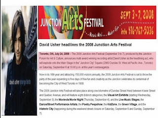 Press Release: David Usher Headlines 2008 the Junction Arts Festival, montage by artjunction.blogspot.com Press Release: David Usher Headlines 2008 the Junction Arts Festival