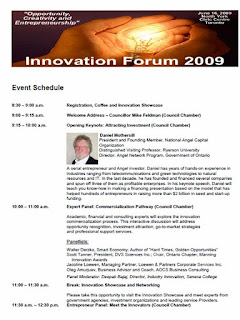 Toronto Innovation Forum 2009 Program: Opportunity, Creativity and Partnership