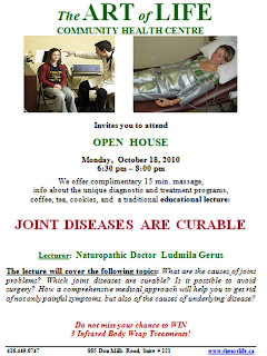 Open House: Joint Diseases Are Curable, Liudmyla Gerus, Toronto, Art of Life Health Centre, theartlife.ca
