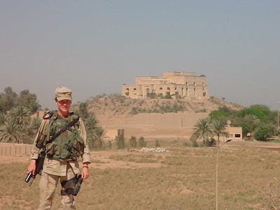 US Army 1LT Mariah Smith stands on the ruins of Babylon near one of Saddam Hussein's palaces in Iraq.