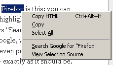 Firefox context search
