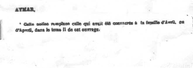 Dictionnarie de Famille Nobles de France. Nota  di correzione Avril  Saint Genis ou  Hohenstaufen