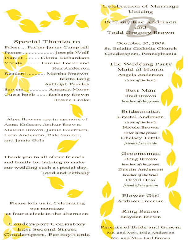 Wedding Program Design Cover Folded Inside Last Page First Page Wedding Program Design Cover Folded Inside Last Page First Page
