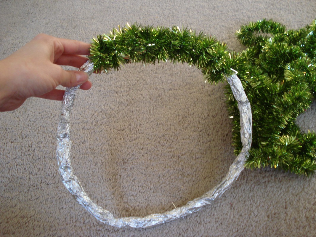 Adventures in (semi) adulthood DIY tinsel garland wreath