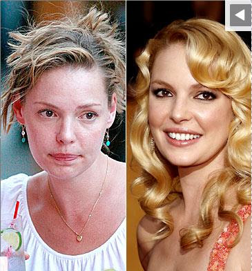 Katherine Heigl sans et avec maquillage Katherine Heigl sans et avec maquillage