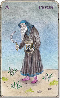 XI The Old Man from 'The Pythagorean Tarot' by John Opsopaus; with permission from Omphalos.org