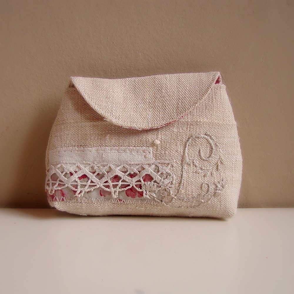Roxy Creations Antique linen embroidered pouches