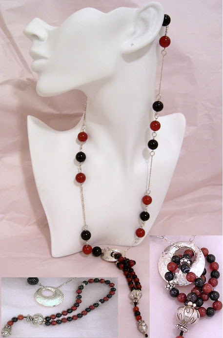 Set of 2 Agate-items: Long Necklace + Sebha 33