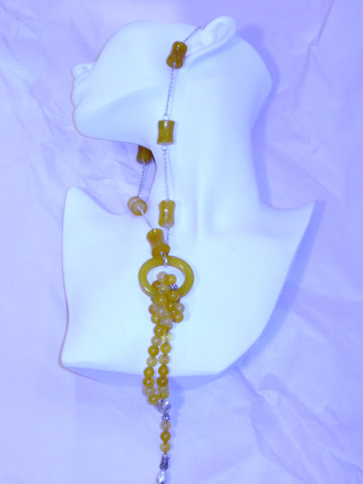Set of 2 Yellow Agate Items:Long  Necklace & Sebha 33