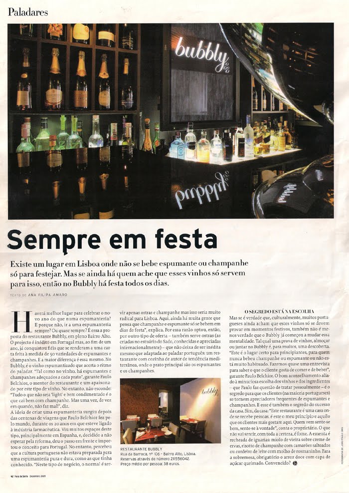 O Bubbly na Revista Fora de Série - Dezembro 2009 (Semanário Económico)