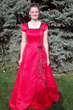 Strapless gown with tulip sleeves made from shawl.