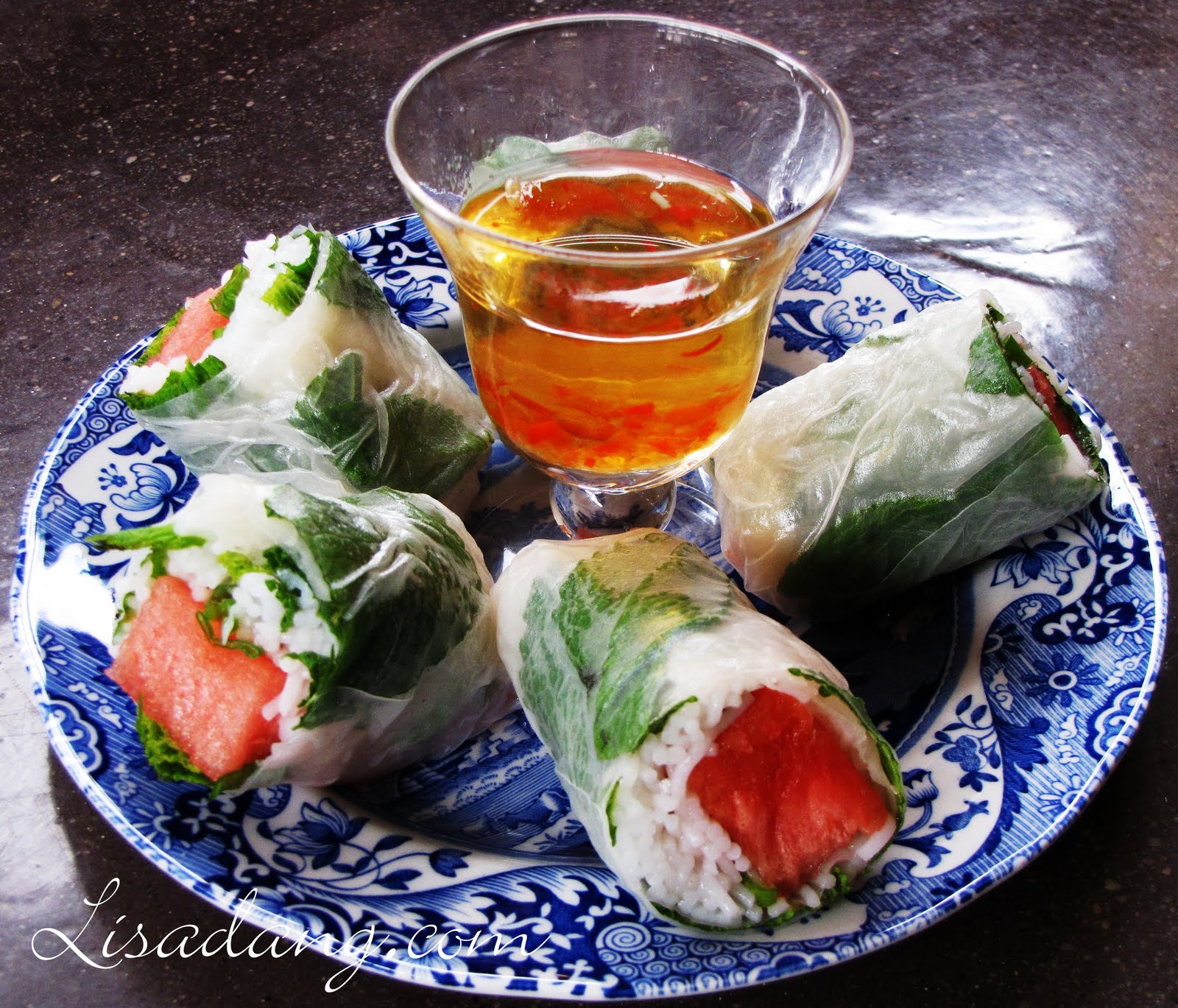 Dang It Delicious Watermelon Spring Rolls...Coconut Chili Dip