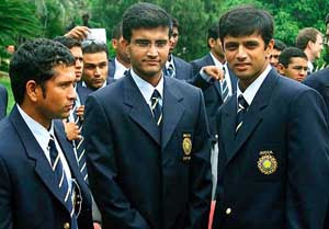 Rahul Dravid, Sourav Ganguly and Sachin Tendulkar