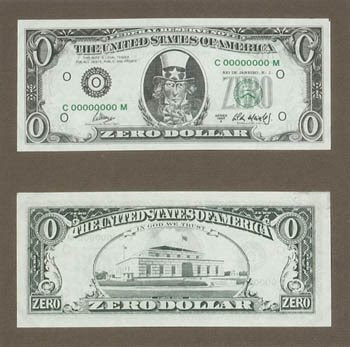 Zero Dollar, by Cildo Meireles, here on good news, by Isabella Lychowski