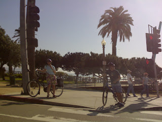 Milford in America: Bikers waiting for the green light in Santa Monica, California.