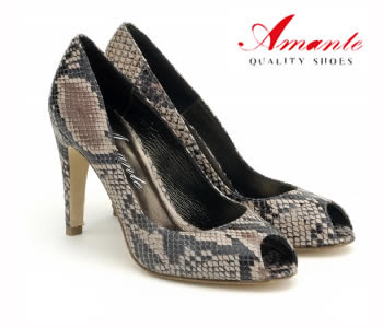 Zapato Salón de tacón con puntera Peep Toe con Estampado Serpiente - Zapatos Amante - Shoespanish.com