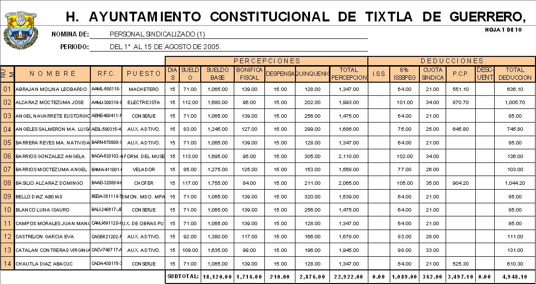 Containfo Nomina y tabla dinamica en excel
