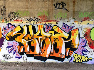 Yellow Graffiti tags Alphabet Wall Street