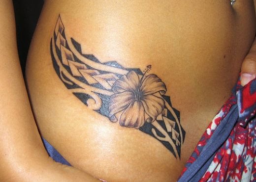 star tattoos for girls on hip. Hip Tattoos for girls - Flower & Star Design