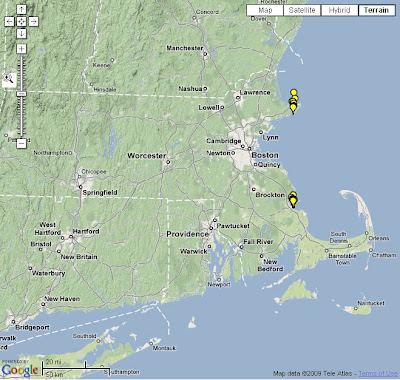 eBird map of Massachusetts, Winter 2009