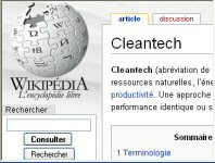 L'entrée Cleantech sur Wikipedia (Fr)